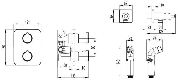 Смеситель Lemark Yeti термостатический с гигиеническим душем (LM7819С)